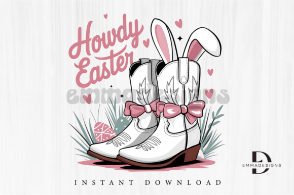 Howdy Easter PNG, Cowgirl Boots Bunny for Embroidery Projects